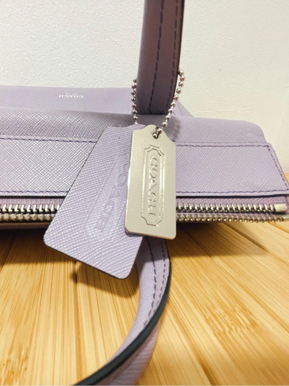 Extremely Rare Coach Riley Carryall Mini Lilac Saffiano Leather Satchel w/ Charm